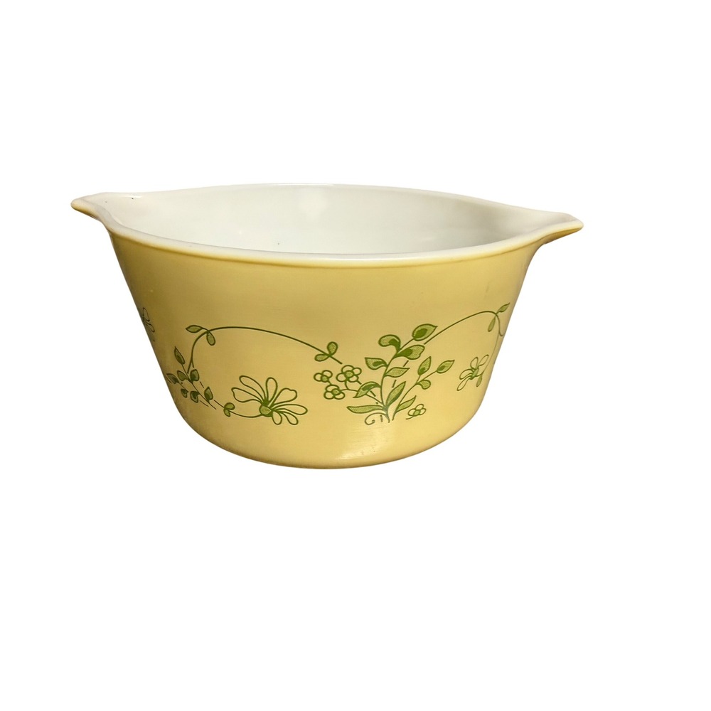 Vintage Pyrex Spring Blossom Green Crazy Daisy Yellow Cinderella Bowl 473-B 1 Qt